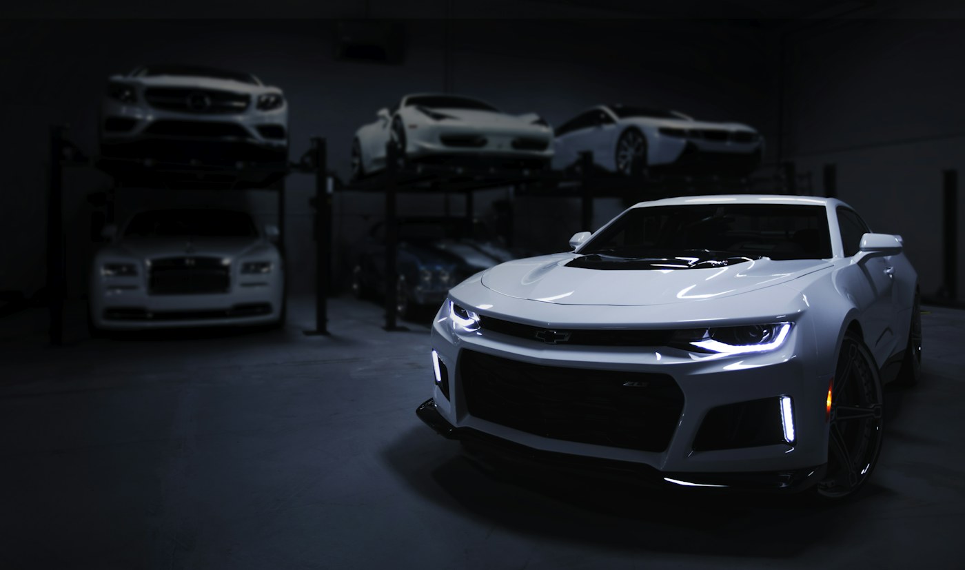 A blue performance car