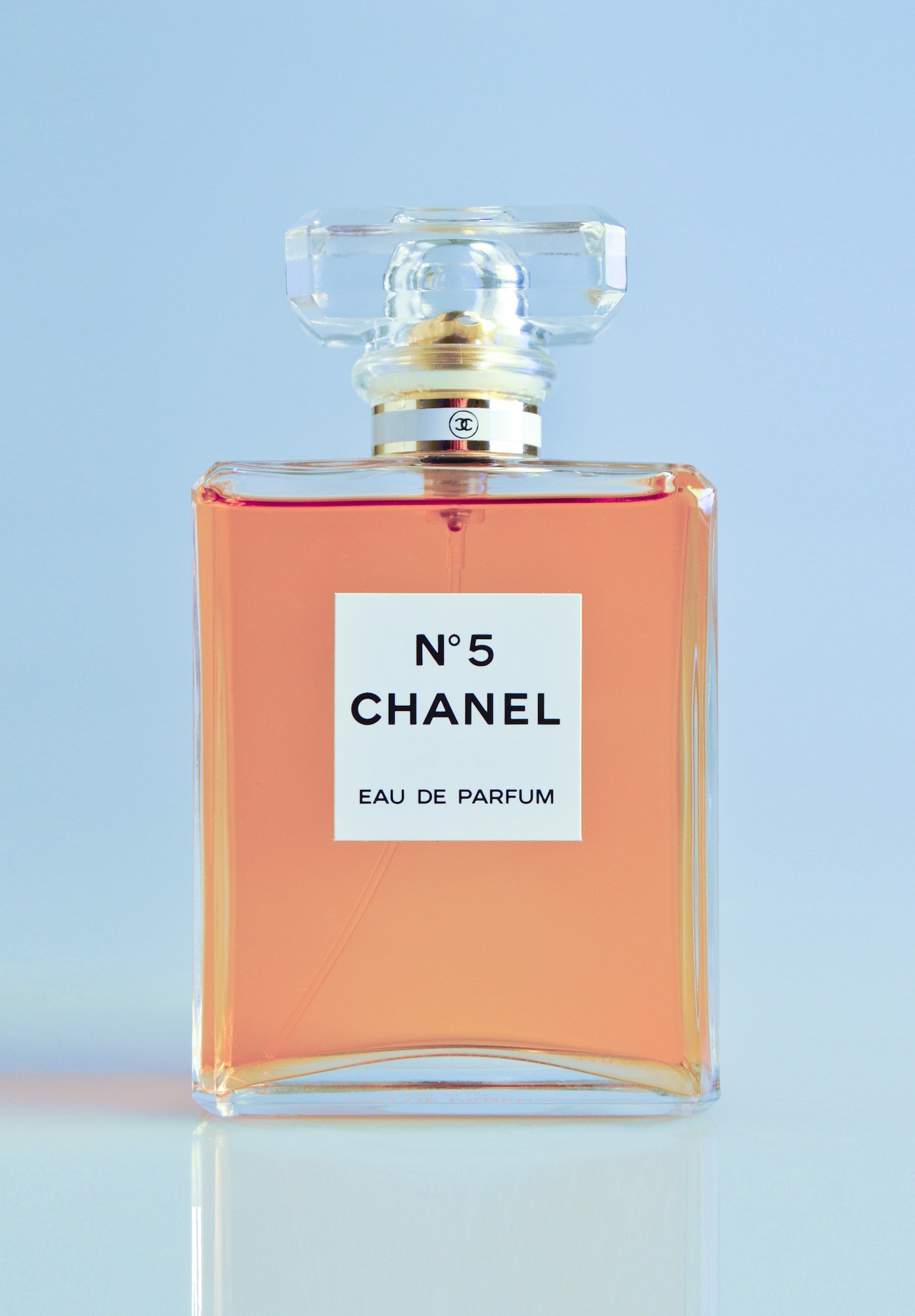 A perfume bottle with a sculptural silhouette