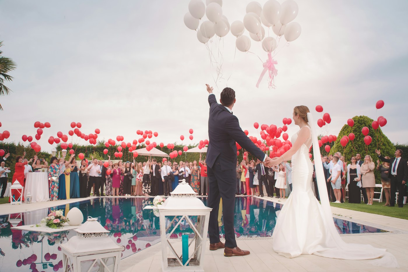 A couple embracing on their wedding day